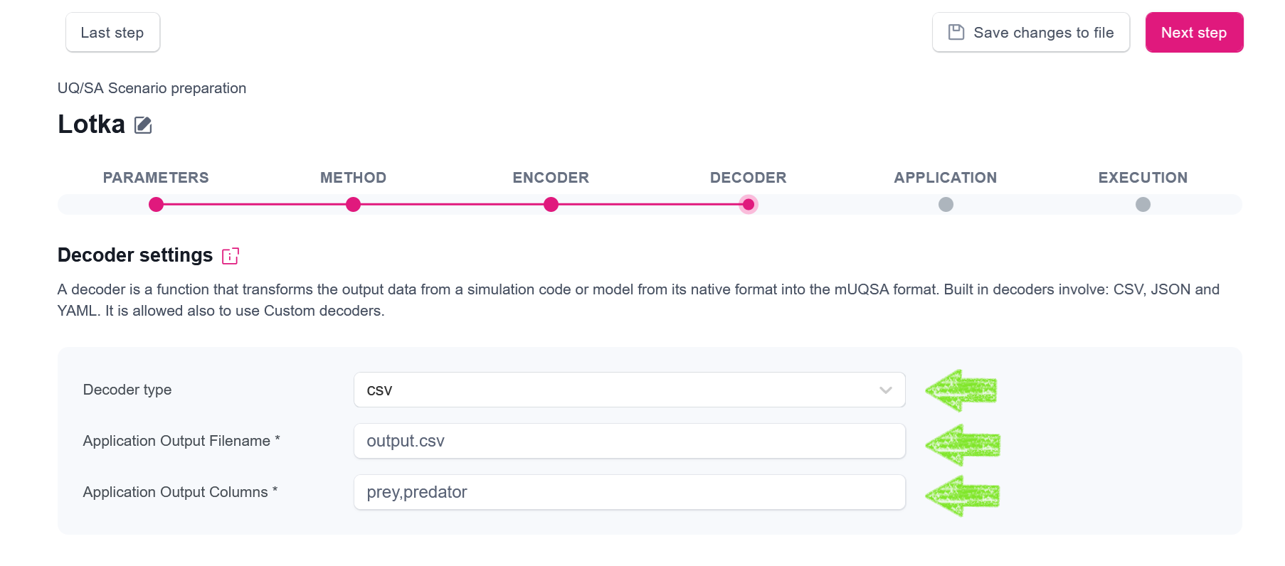 Selecting and configuring CSV decoder