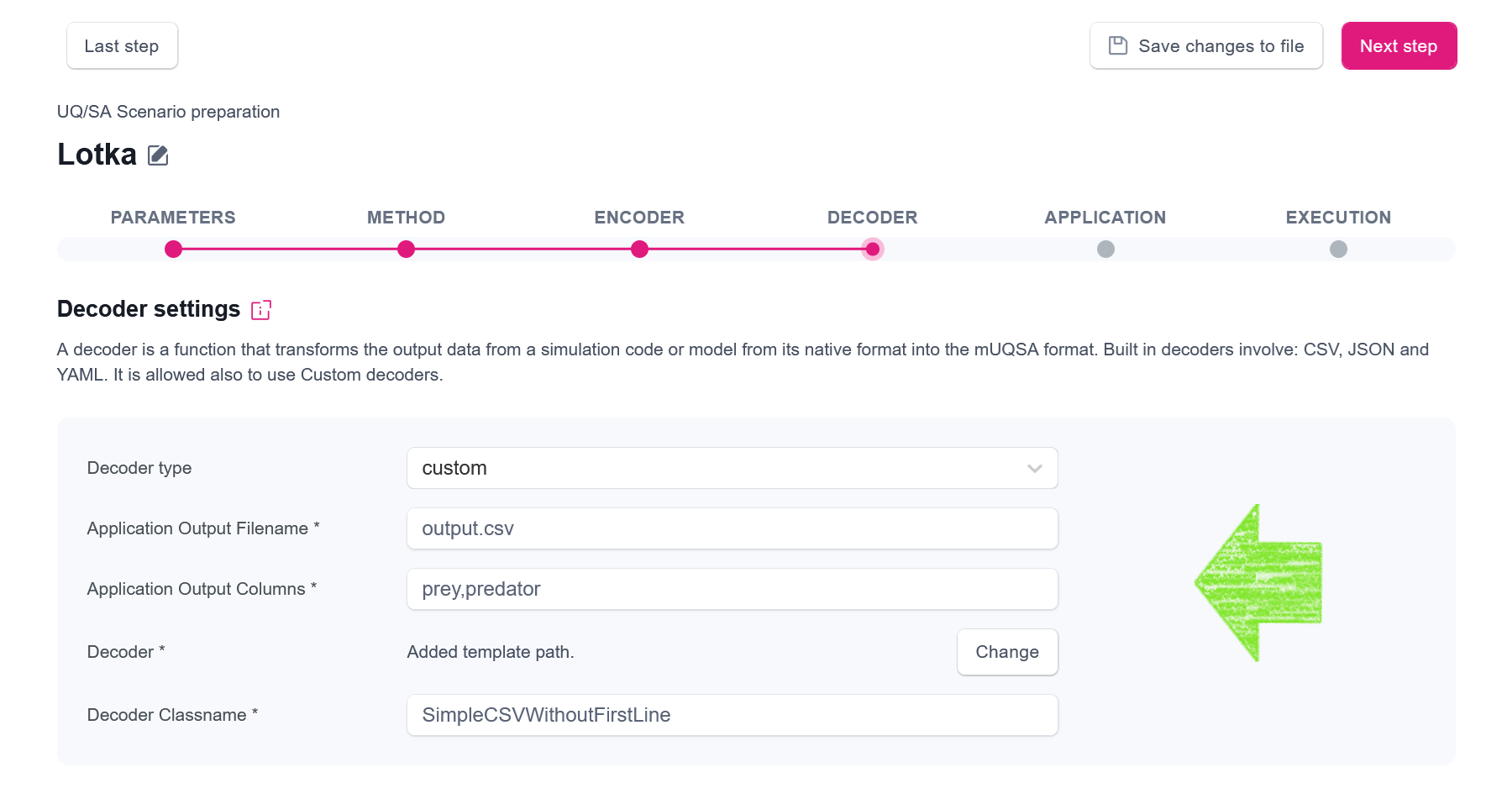 Selecting and configuring Custom decoder