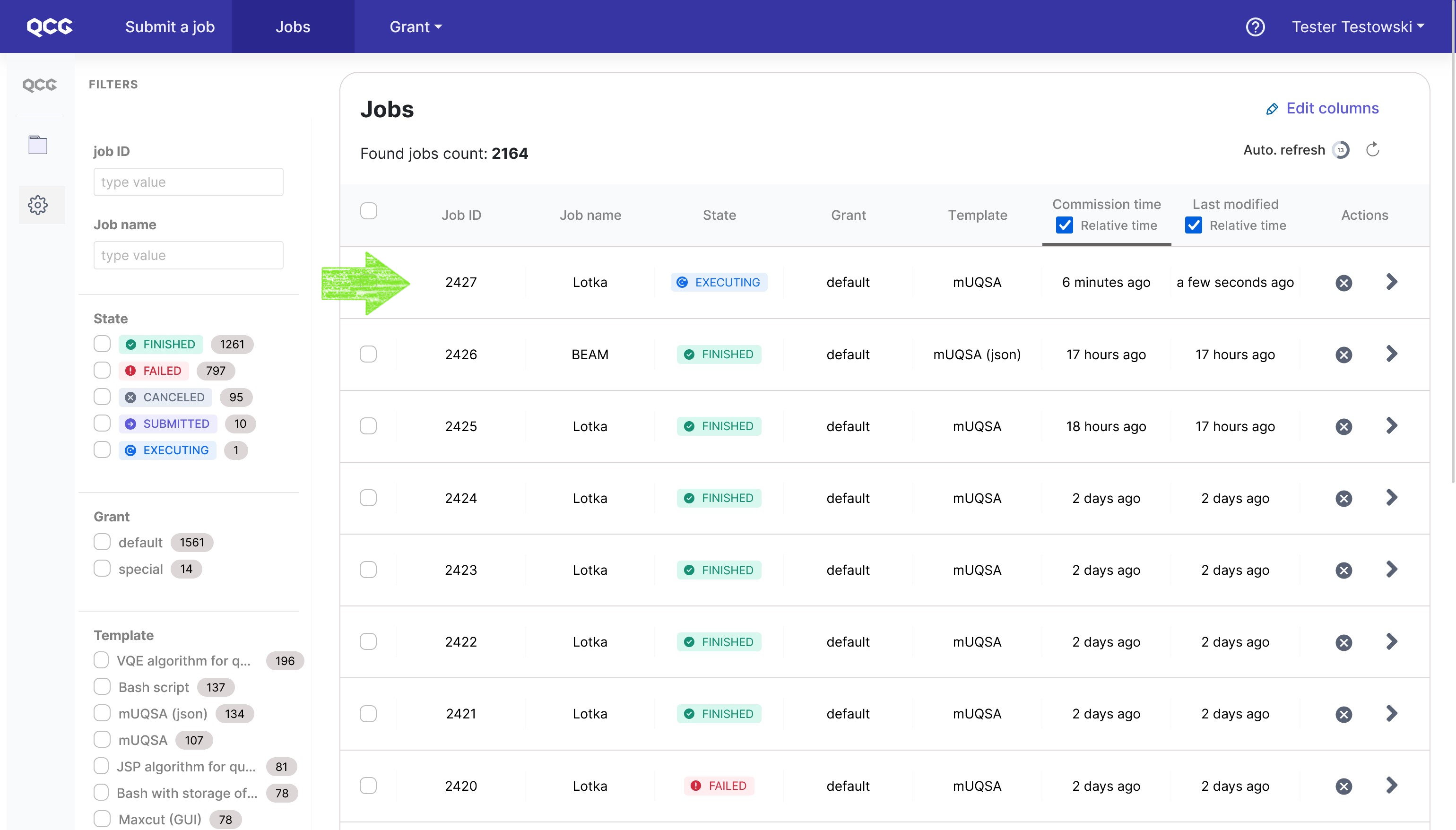 Tasks list in QCG-Portal