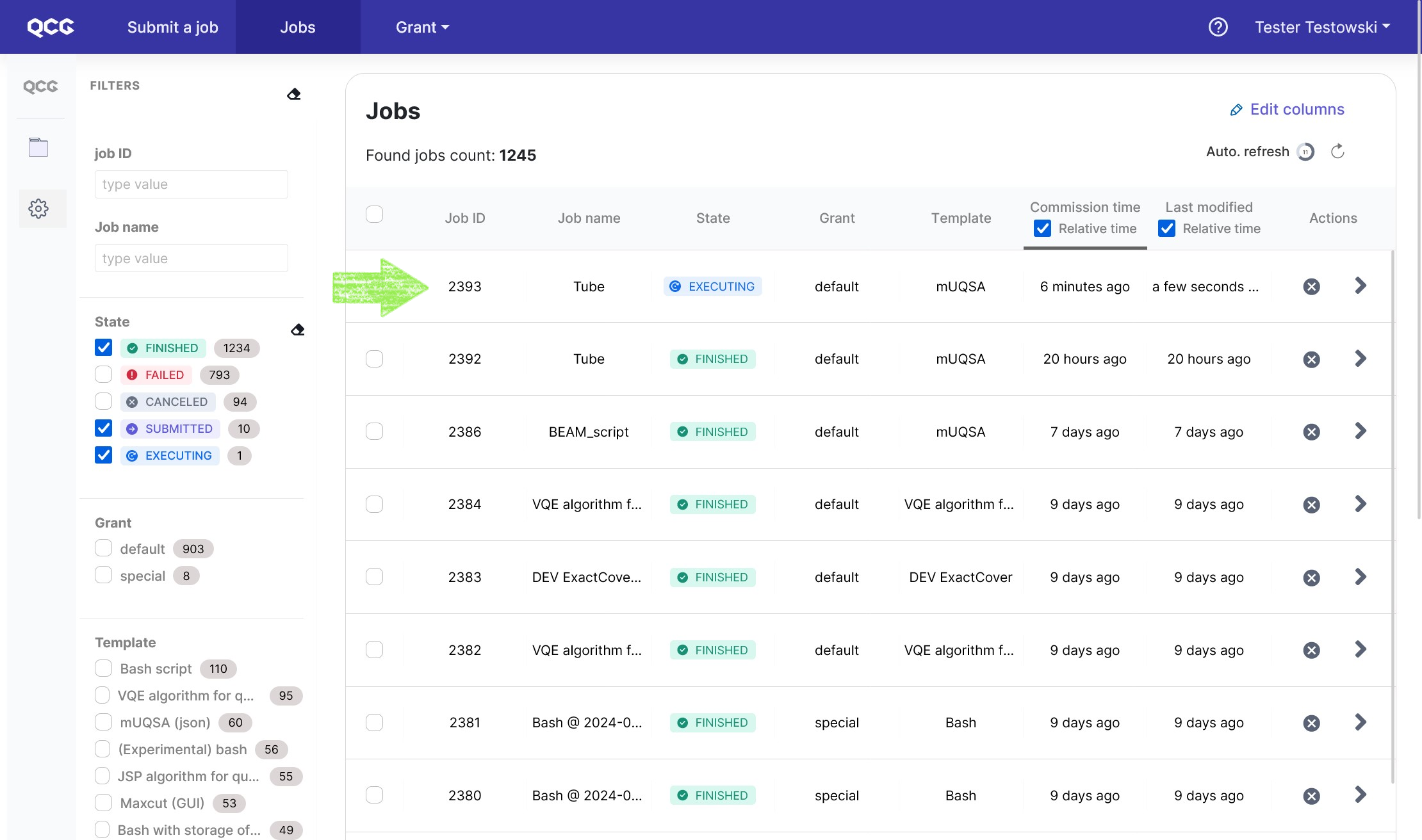 Tasks list in QCG-Portal